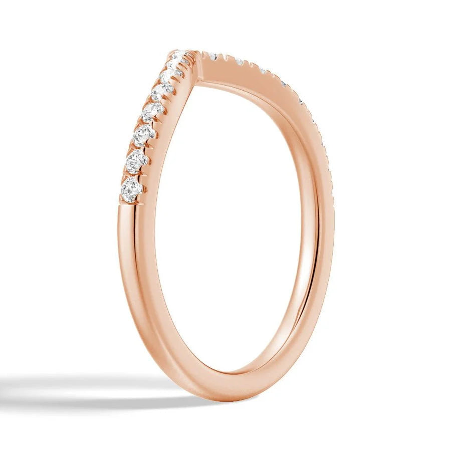 Curved V Moissanite Wedding Band | 925 Silver to 18K Gold, Platinum