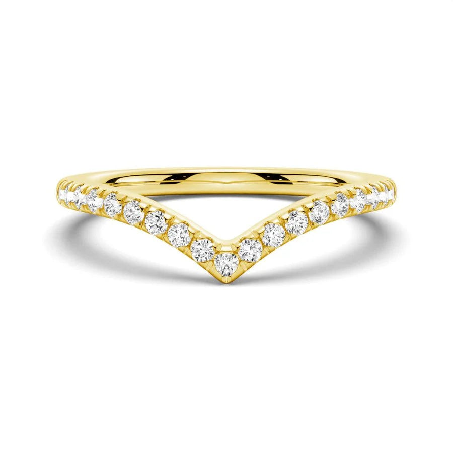Curved V Moissanite Wedding Band in 14K Yellow Gold