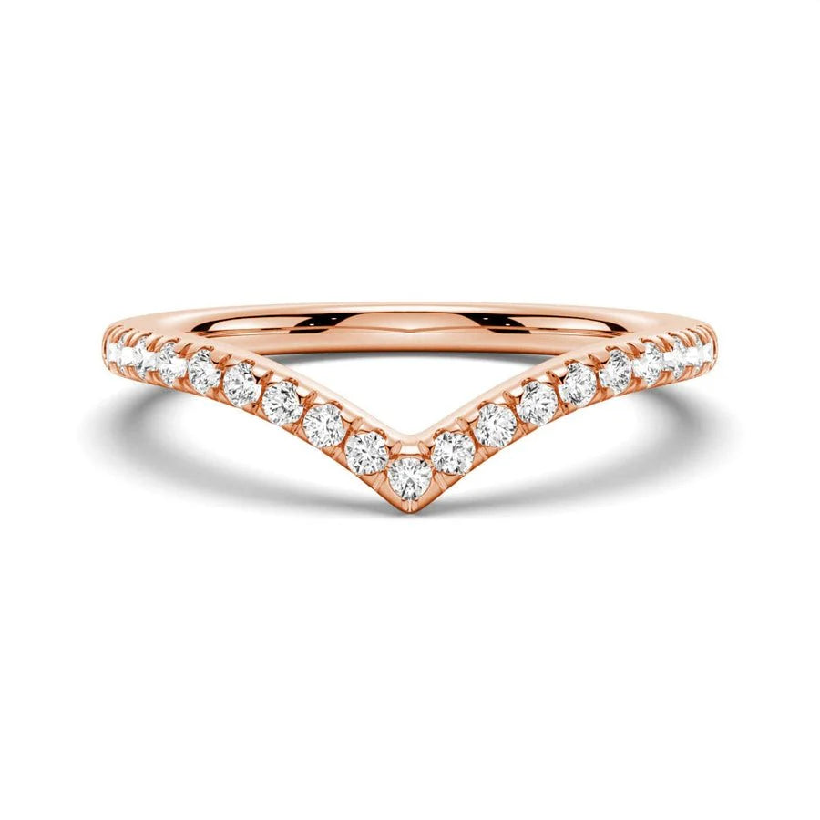 Curved Moissanite Ring in Rose Gold with Solitaire Pairing