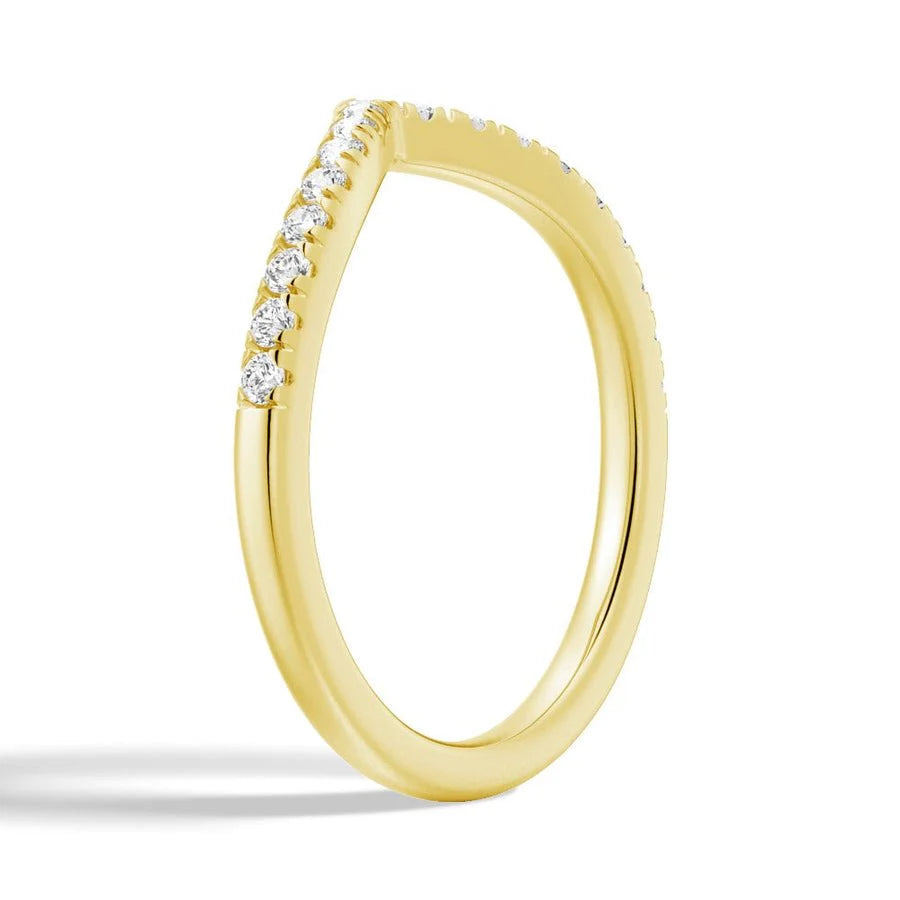 Curved V Moissanite Wedding Band | 925 Silver to 18K Gold, Platinum