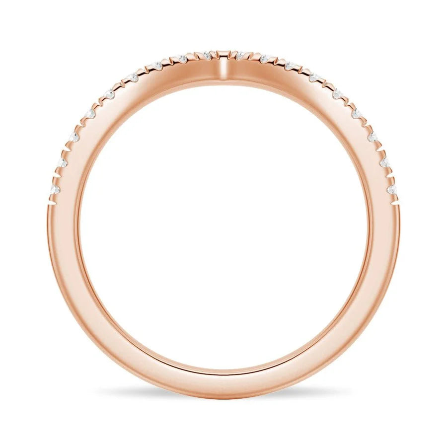 Curved V Moissanite Wedding Band | 925 Silver to 18K Gold, Platinum