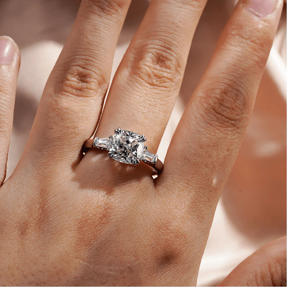 Lab Diamond Engagement Ring with Baguette Sides