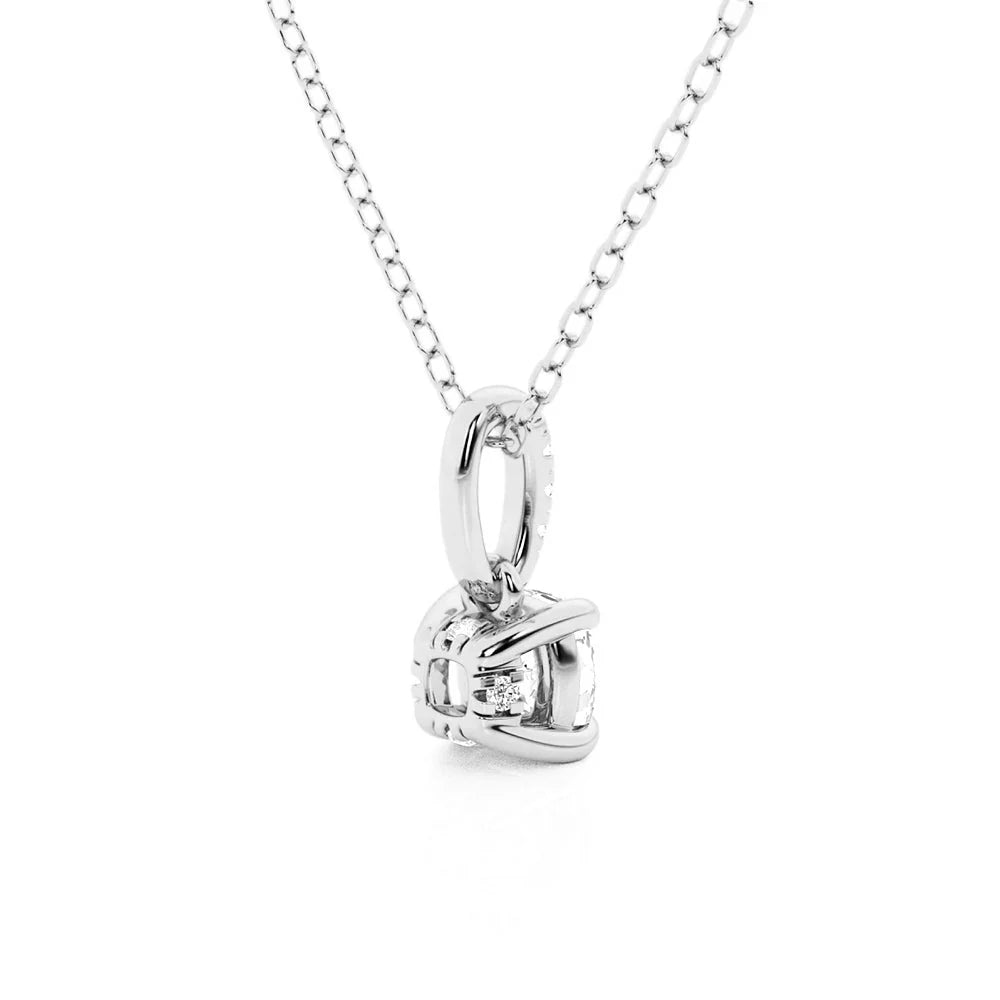 Hidden Halo Cushion Cut Moissanite Necklace | Silver & Gold
