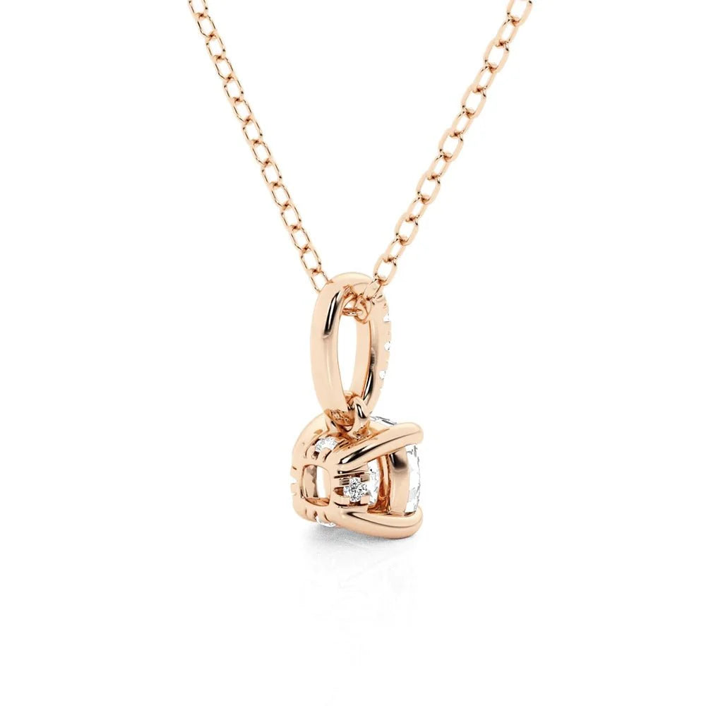 Hidden Halo Cushion Cut Moissanite Necklace | Silver & Gold