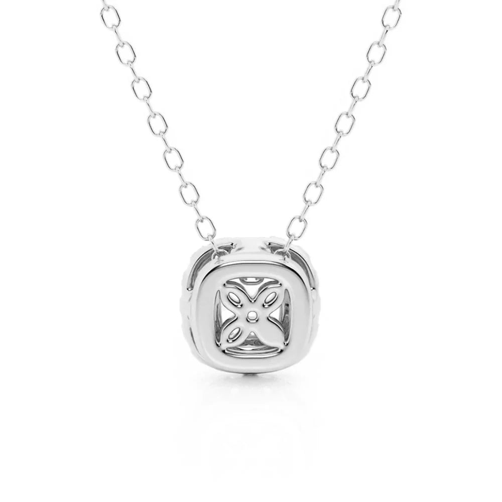 Cushion Cut Moissanite Halo Necklace | Silver & Gold