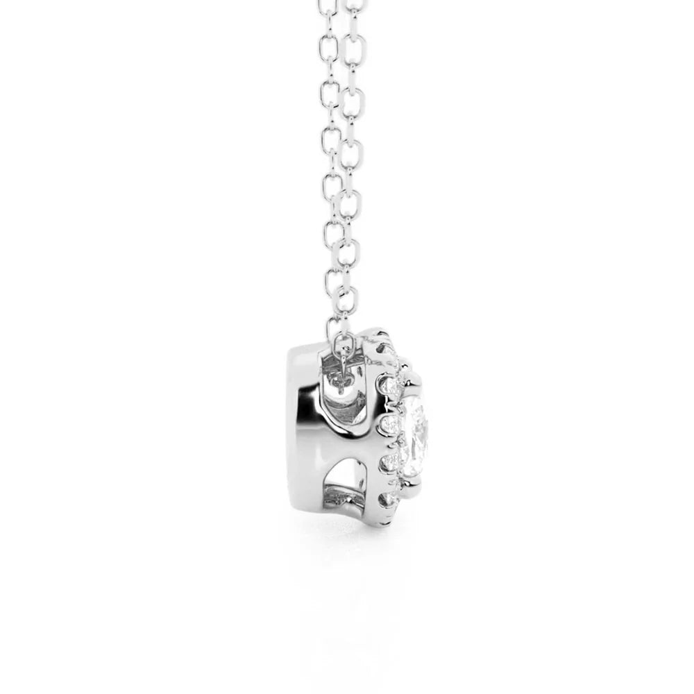 Cushion Cut Moissanite Halo Necklace | Silver & Gold