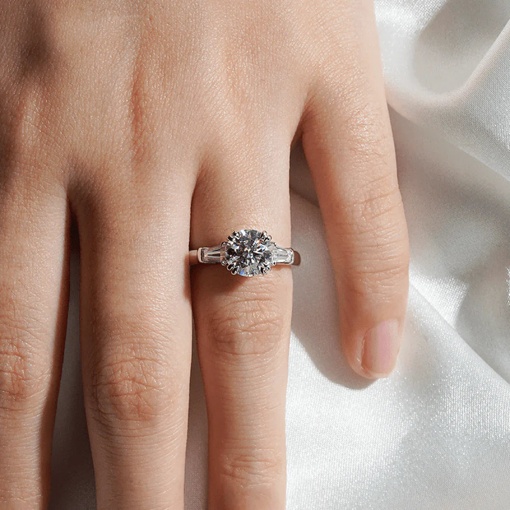 Lab Diamond Ring with Tapered Baguette Side Stones