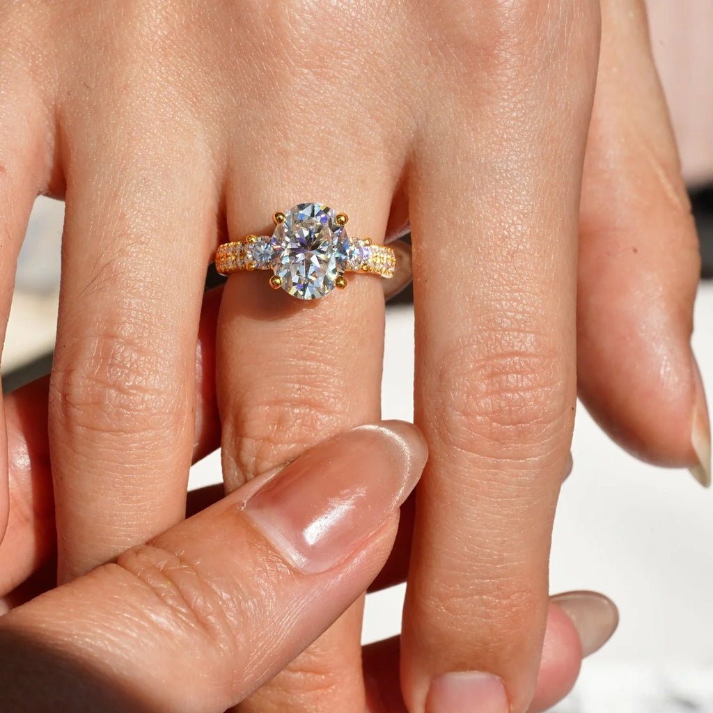 Elegant Moissanite Engagement Ring on Hand Model