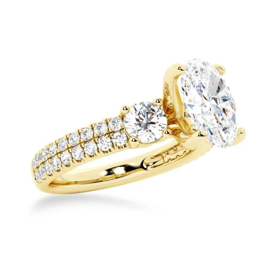 Shimmering Oval Moissanite Ring with Detailed Pavé Setting