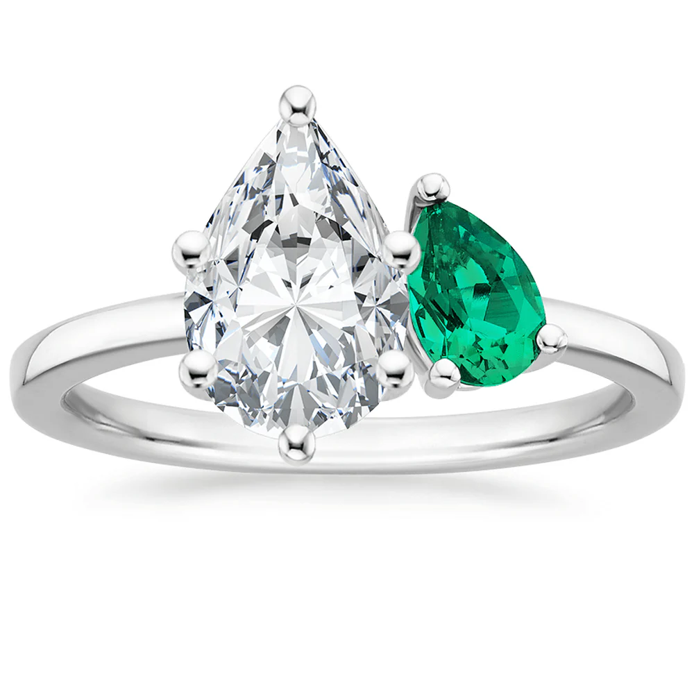 Double Pear Cut Moissanite Engagement Ring