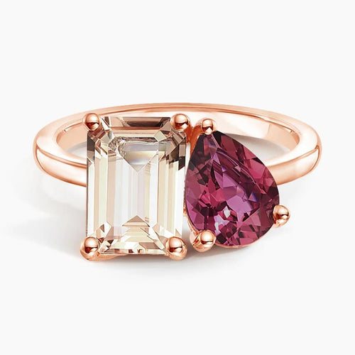 Toi et Moi Moissanite Ring with Pear and Emerald Cuts