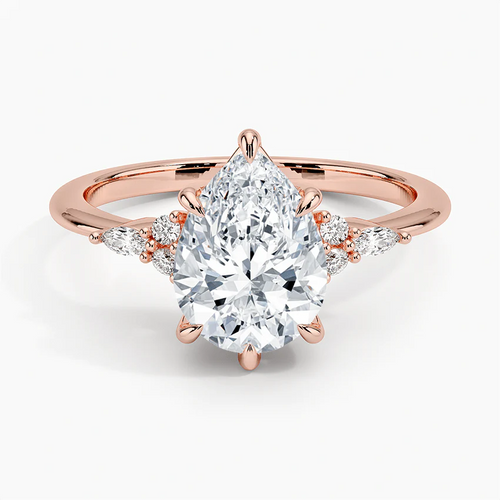 Pear Cut Moissanite Engagement Ring with Side Stones