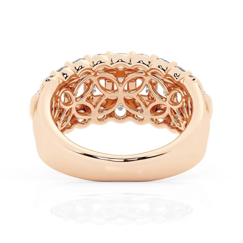 Emerald and Round Cut Moissanite Wedding Band – Unique Fashion Ring in Silver, Gold or Platinum