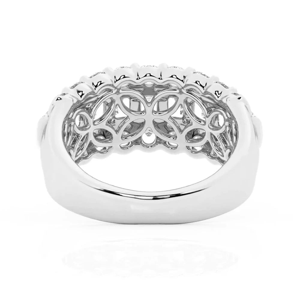 Emerald and Round Cut Moissanite Wedding Band – Unique Fashion Ring in Silver, Gold or Platinum