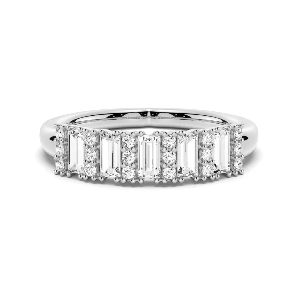 Emerald Cut and Round Pavé Moissanite Wedding Band