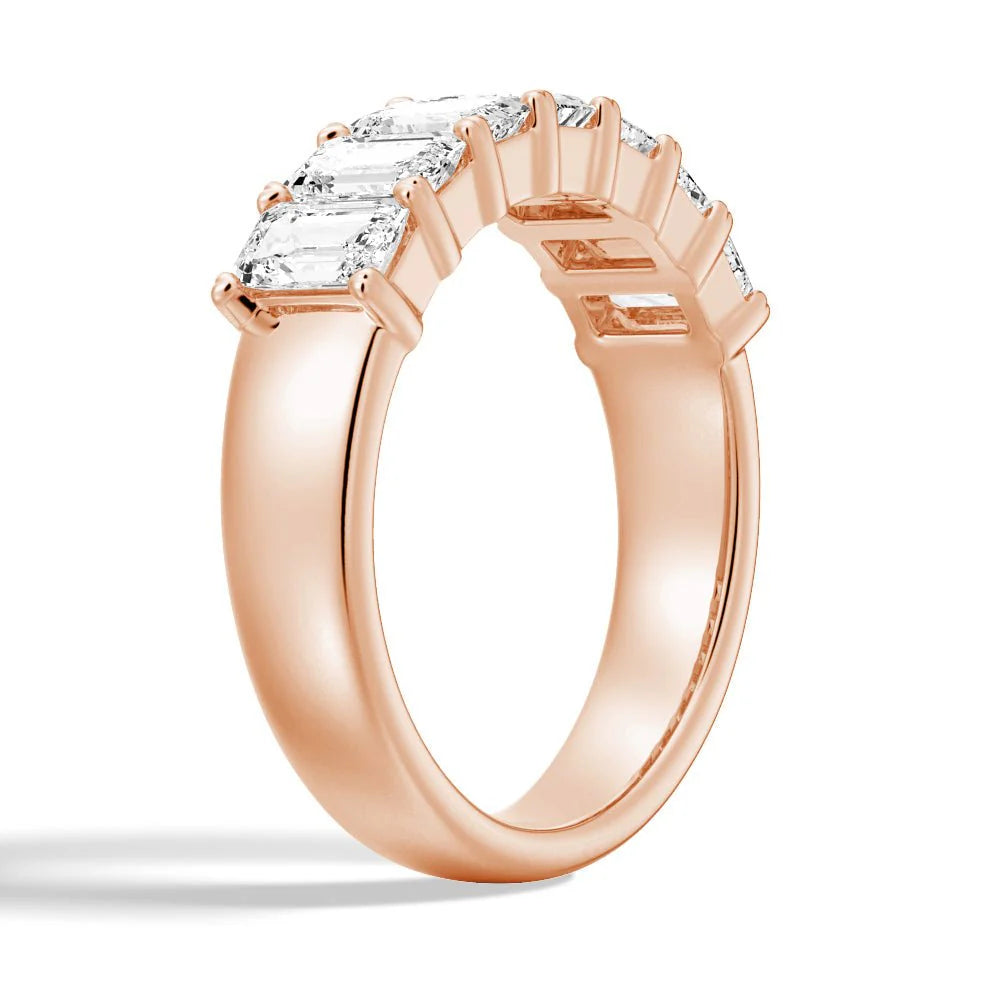 Closeup of Emerald Cut Moissanite Band