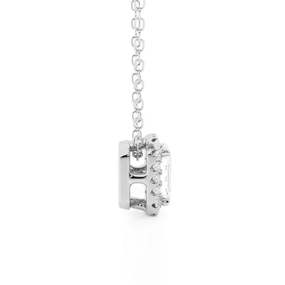 Emerald Cut Moissanite Halo Necklace | Silver & Gold Options