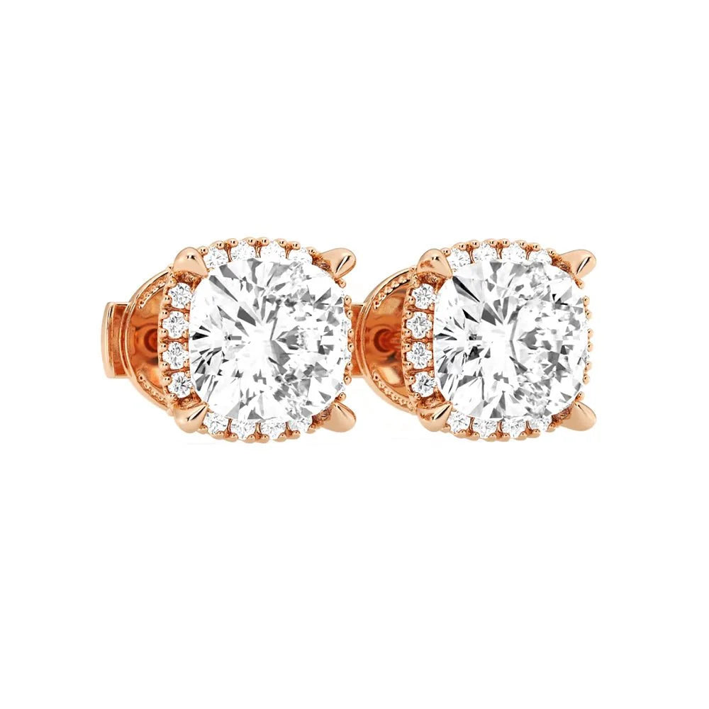 Cushion Cut Moissanite Halo Earrings – Silver, Gold & Platinum