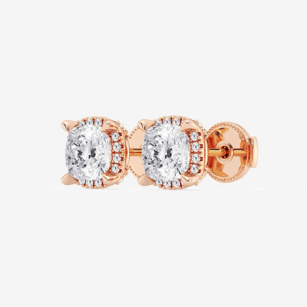Cushion Cut Moissanite Halo Earrings – Silver, Gold & Platinum