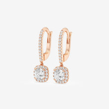 Load image into Gallery viewer, Cushion Cut Halo Moissanite Drop Earrings – Silver, Gold, Platinum