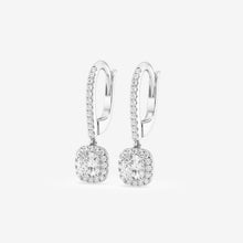 Load image into Gallery viewer, Cushion Cut Halo Moissanite Drop Earrings – Silver, Gold, Platinum