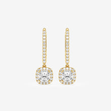Load image into Gallery viewer, Cushion Cut Halo Moissanite Drop Earrings – Silver, Gold, Platinum