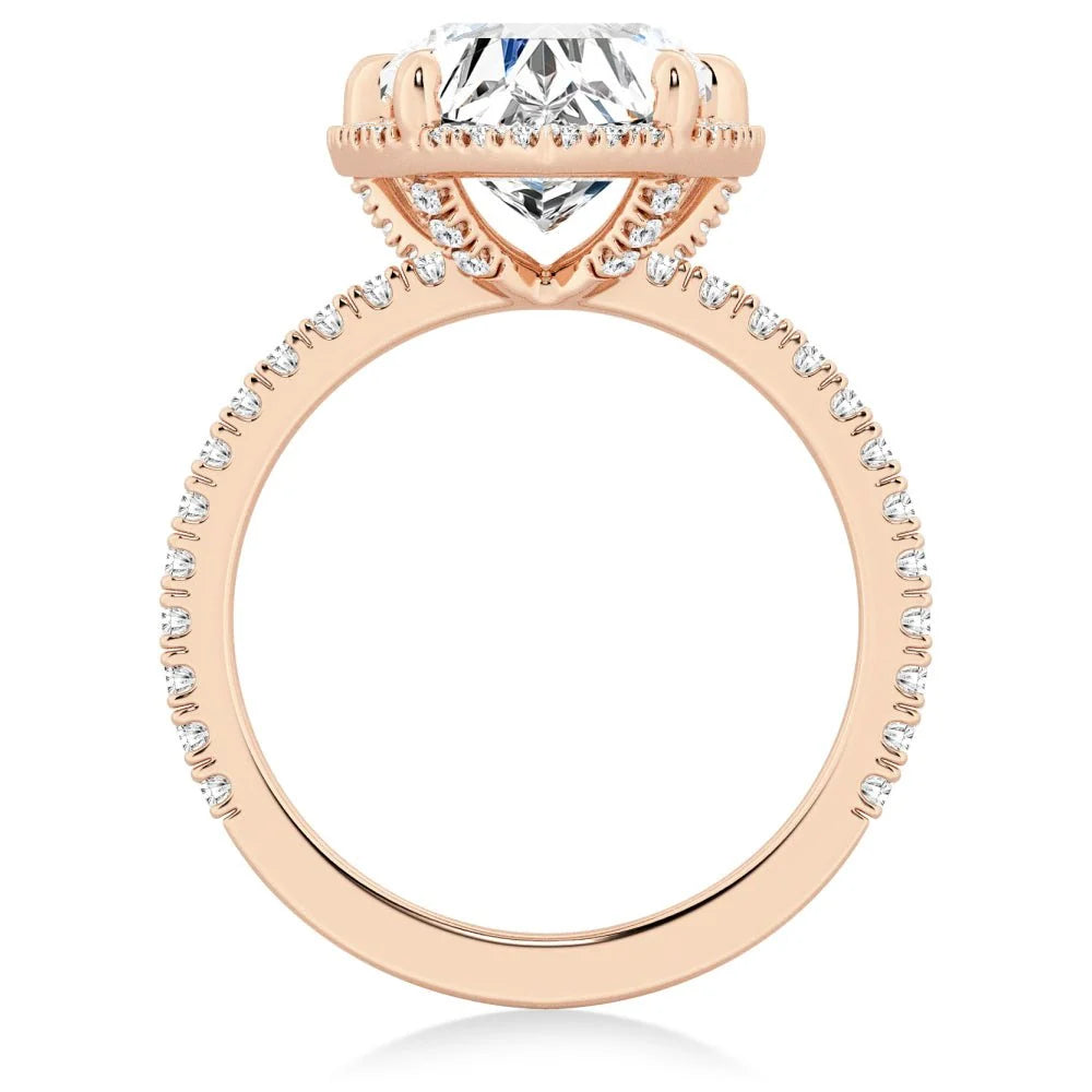 Halo Half Eternity Heart Shaped Moissanite Engagement Ring