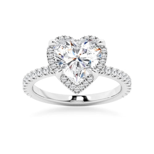 Halo Half Eternity Heart Shaped Moissanite Engagement Ring