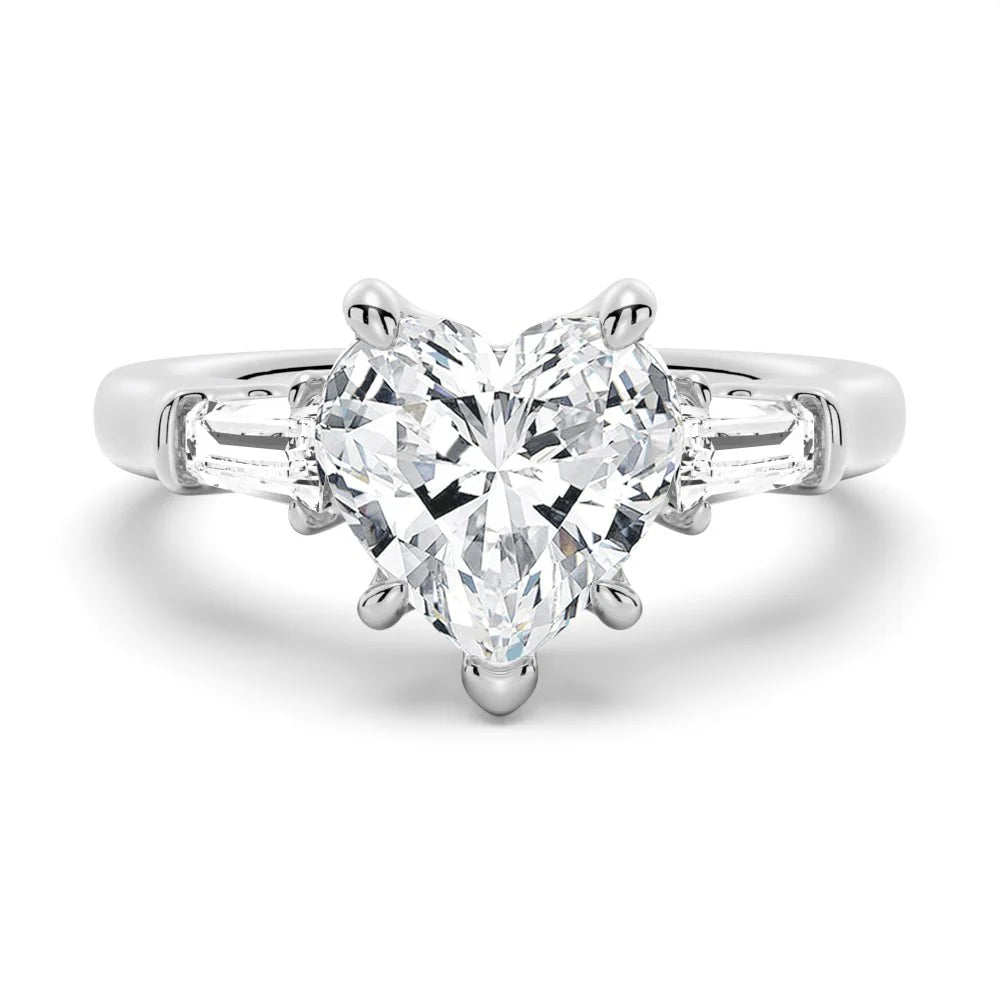 Heart-Shaped Moissanite Engagement Ring with Tapered Baguette Side Stones