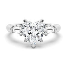 Load image into Gallery viewer, Heart-Shaped Moissanite Engagement Ring with Tapered Baguette Side Stones