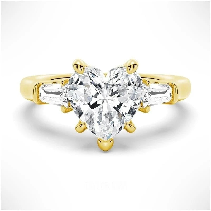 Heart-Shaped Moissanite Engagement Ring with Tapered Baguette Side Stones