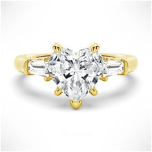 Load image into Gallery viewer, Heart-Shaped Moissanite Engagement Ring with Tapered Baguette Side Stones