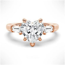 Load image into Gallery viewer, Heart-Shaped Moissanite Engagement Ring with Tapered Baguette Side Stones
