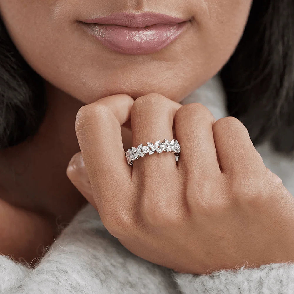 Marquise and Round Moissanite Wedding Ring