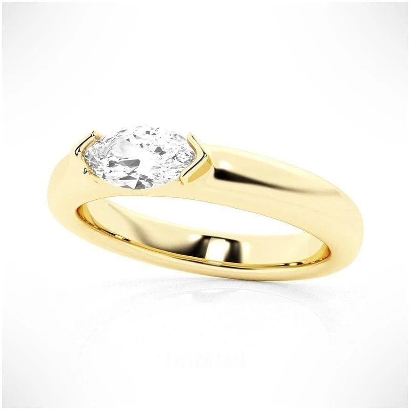 Half Bezel Marquise Moissanite Band in 14K Gold