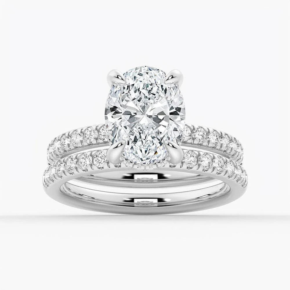 Micropavé Oval Hidden Halo Moissanite Bridal Set