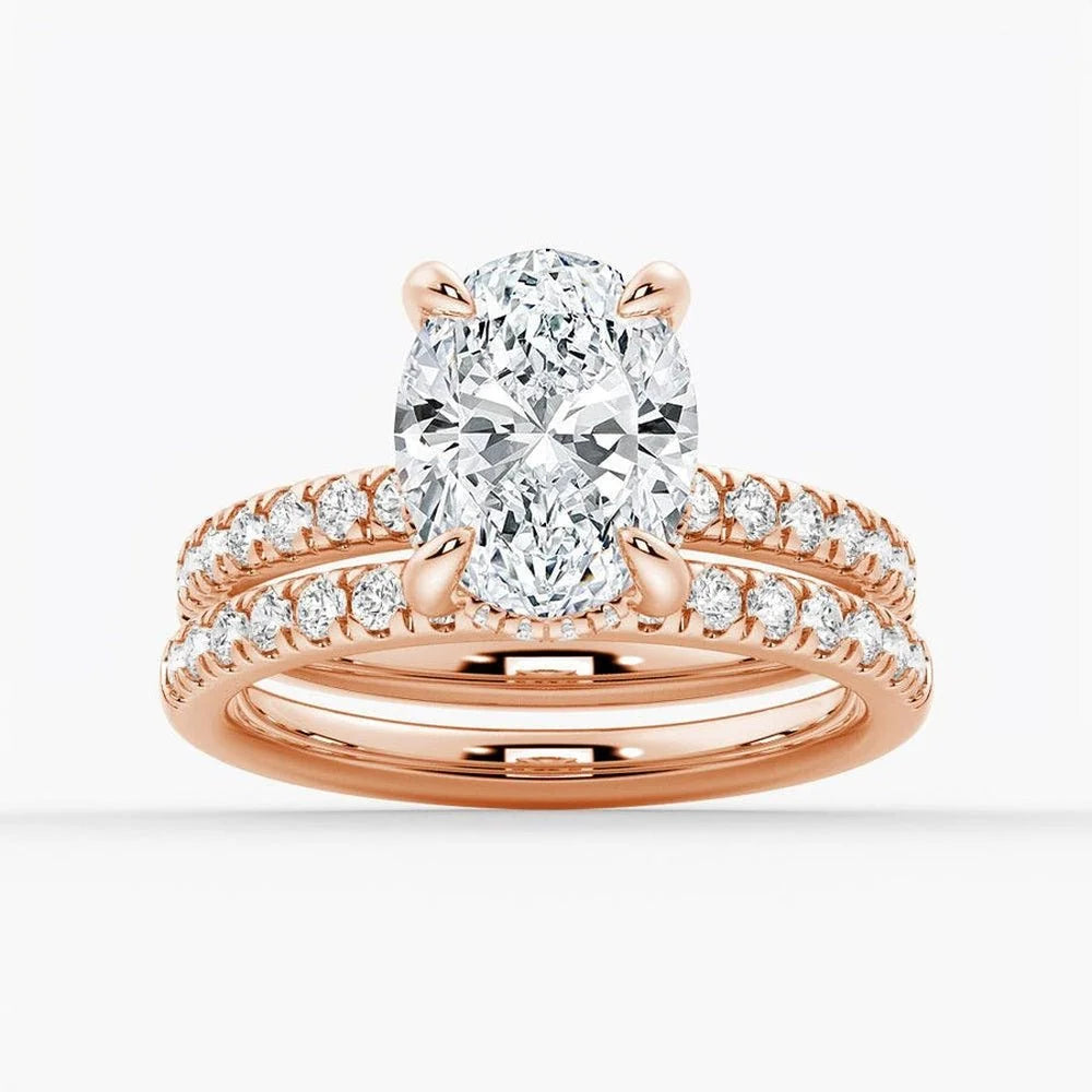 Micropavé Oval Hidden Halo Moissanite Bridal Set