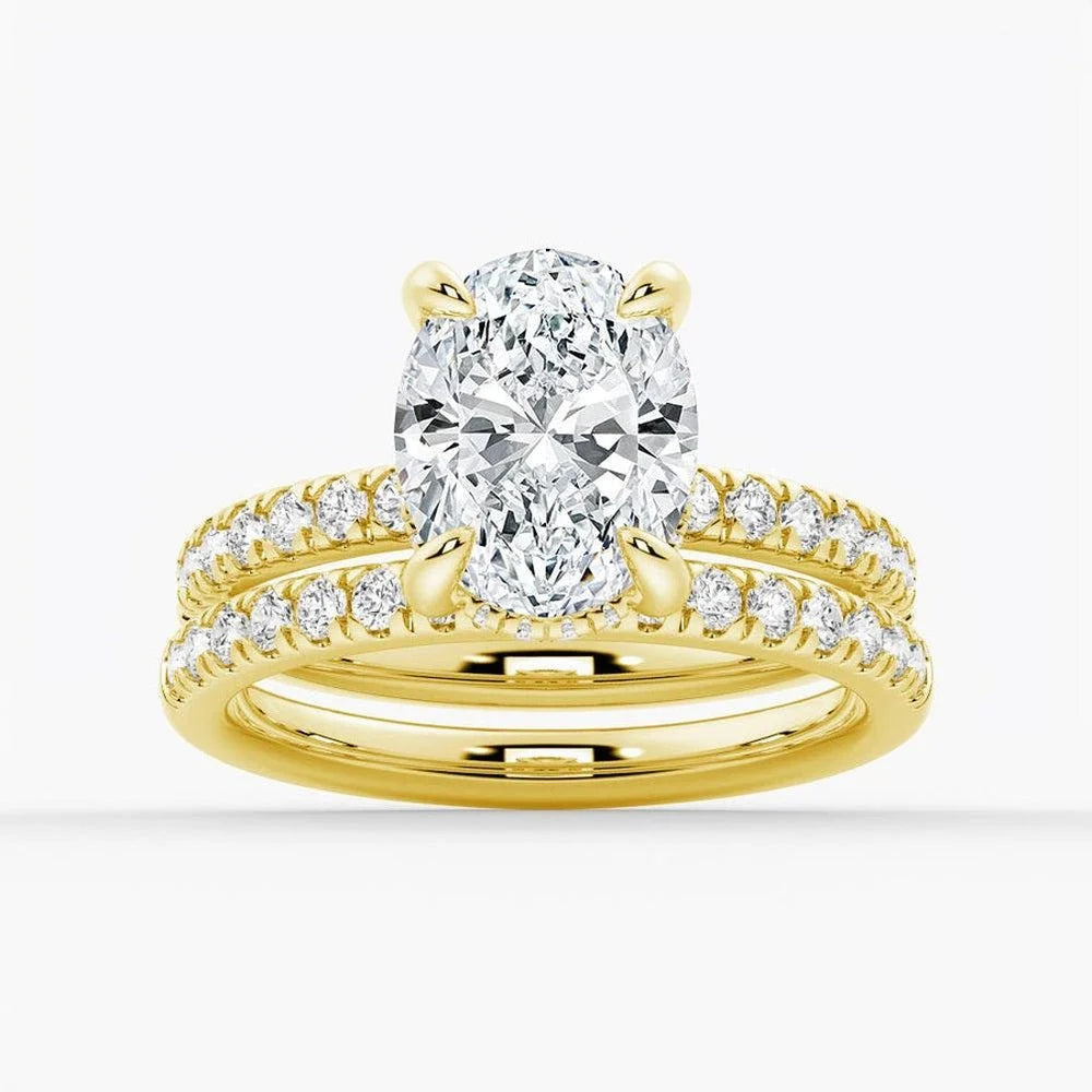 Micropavé Oval Hidden Halo Moissanite Bridal Set
