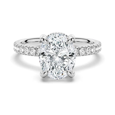 Micropavé Oval Moissanite Engagement Ring with Hidden Halo