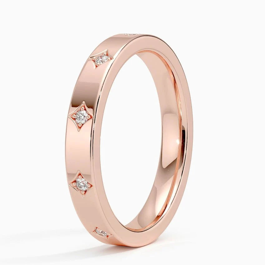 Curved Crown Marquise and Round Moissanite Wedding Band – Regal V-Shaped Eternity Ring