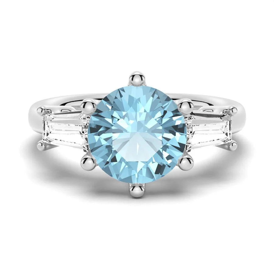 Sky Blue Topaz Three-Stone Silver Ring