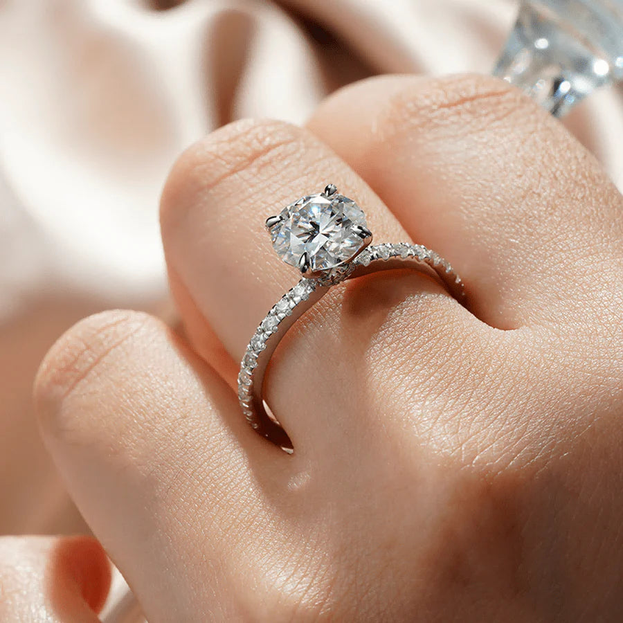 Hidden Halo Detail on Round Moissanite Ring