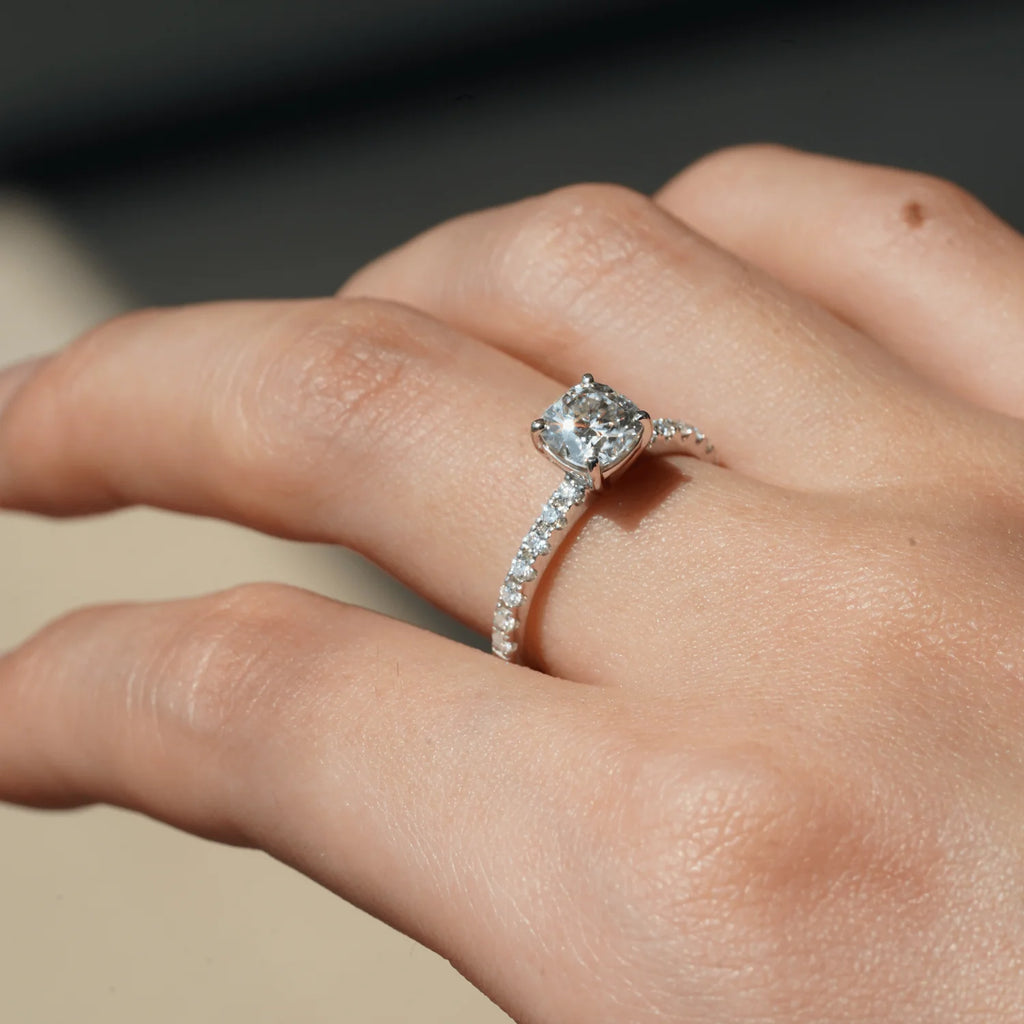 Round Cut Moissanite Ring with Pavé Setting