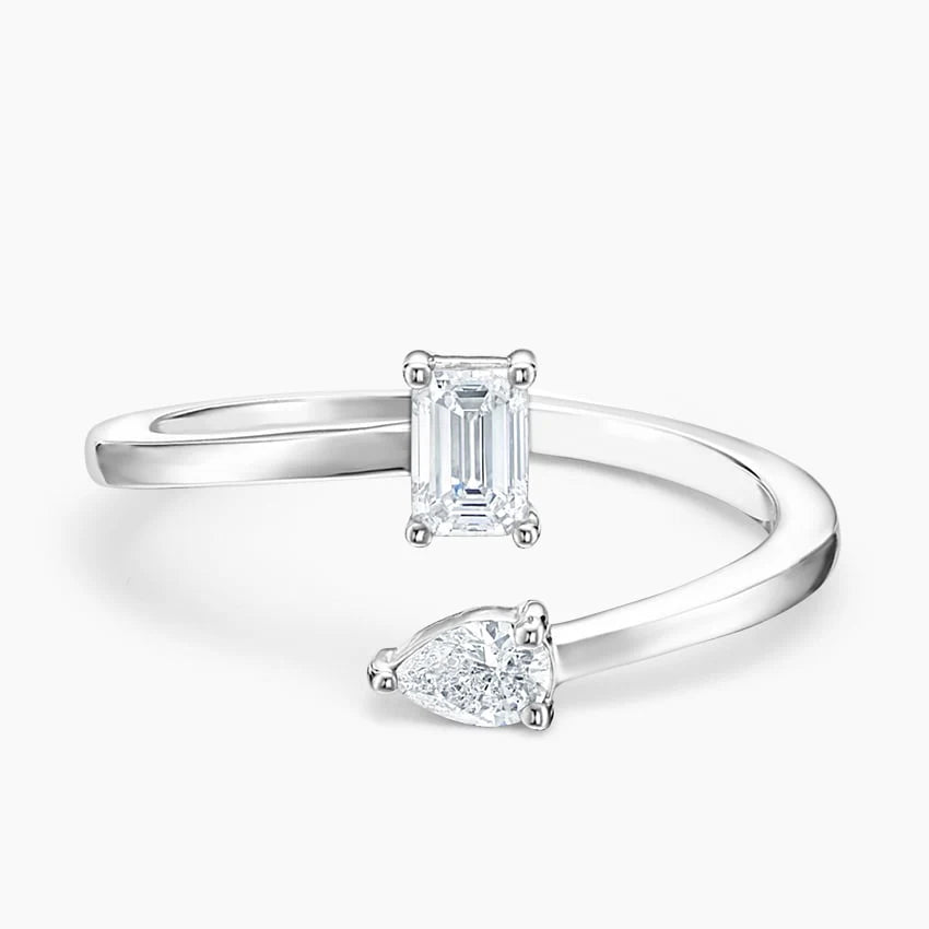 Pear and Emerald Moissanite Engagement Ring