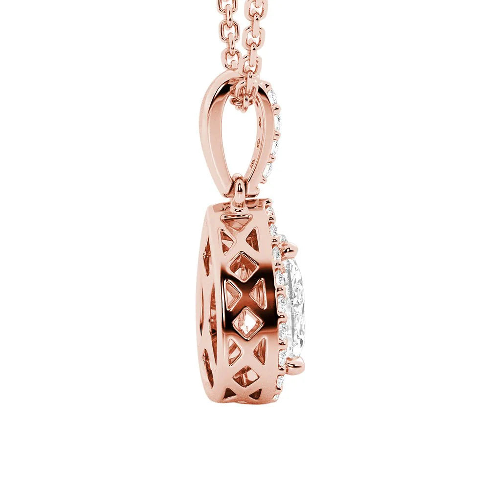 Pear Shape Moissanite Halo Necklace | Silver & Gold Pendant