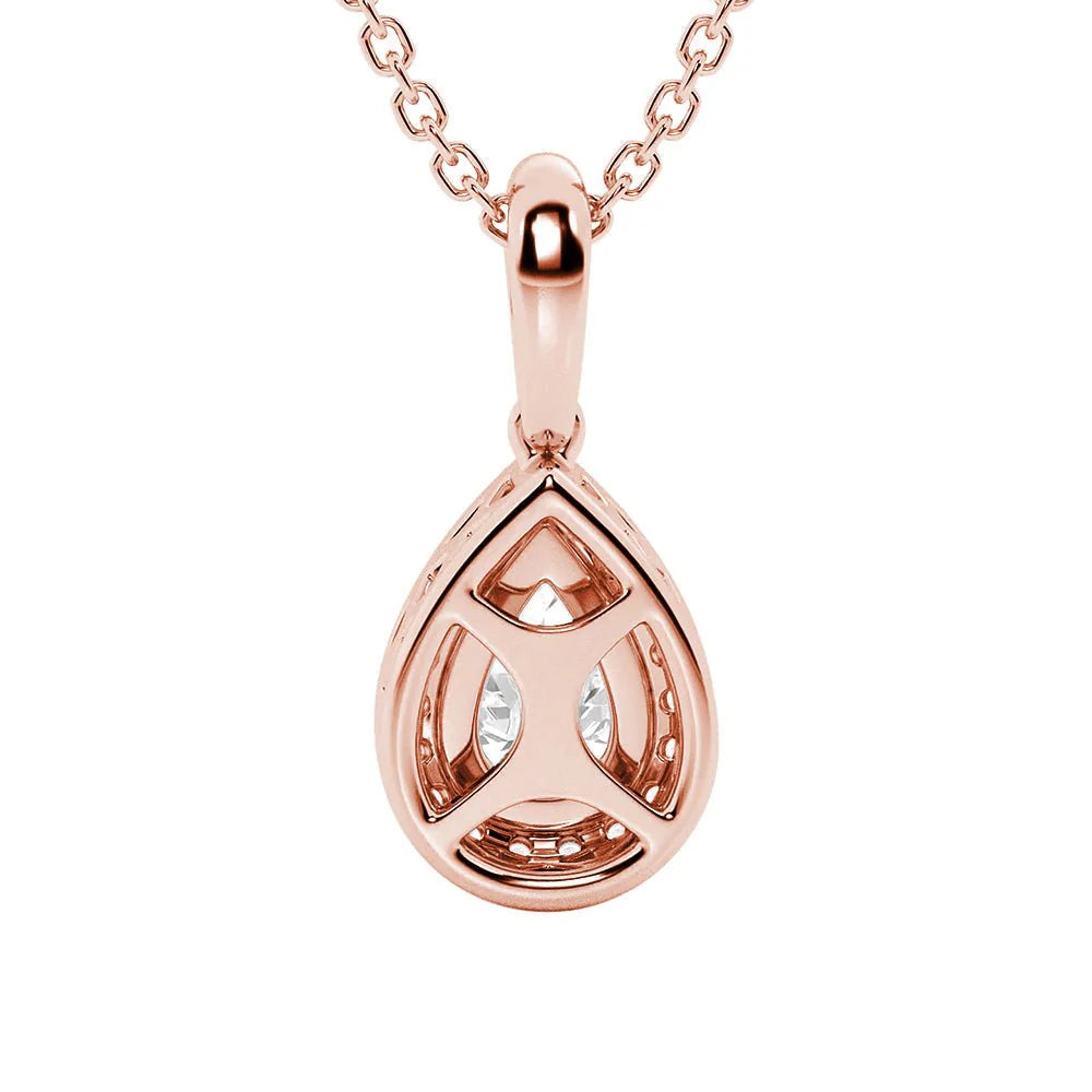 Pear Shape Moissanite Halo Necklace | Silver & Gold Pendant