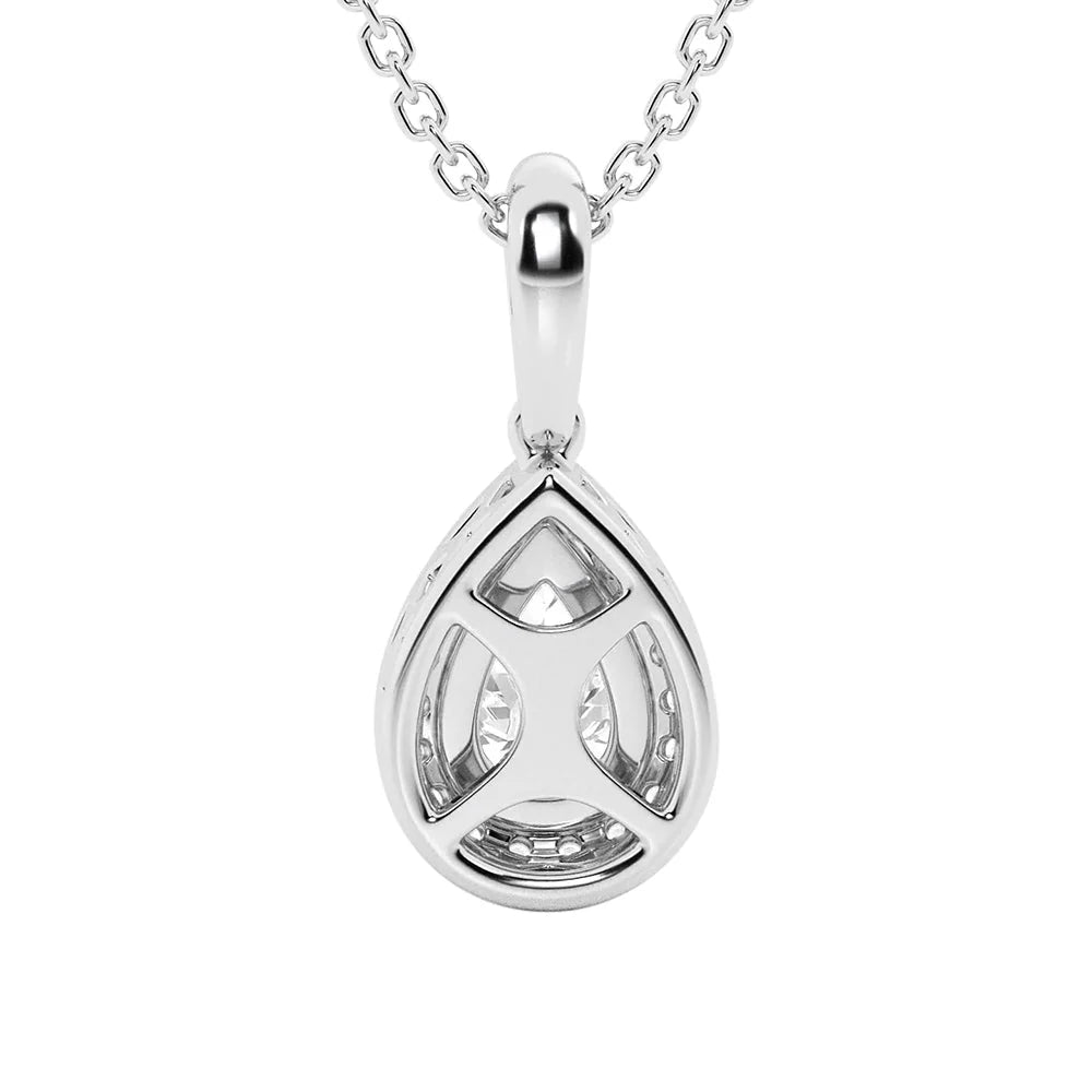 Pear Shape Moissanite Halo Necklace | Silver & Gold Pendant
