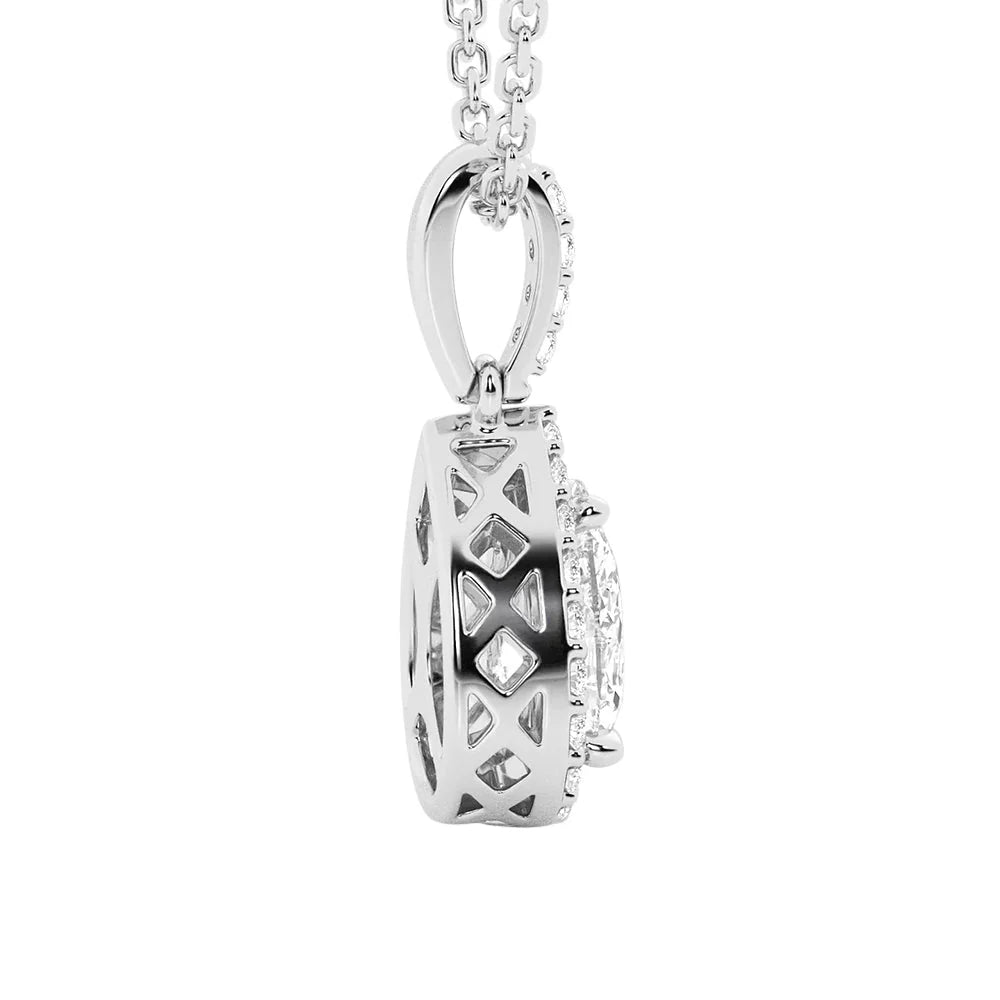 Pear Shape Moissanite Halo Necklace | Silver & Gold Pendant