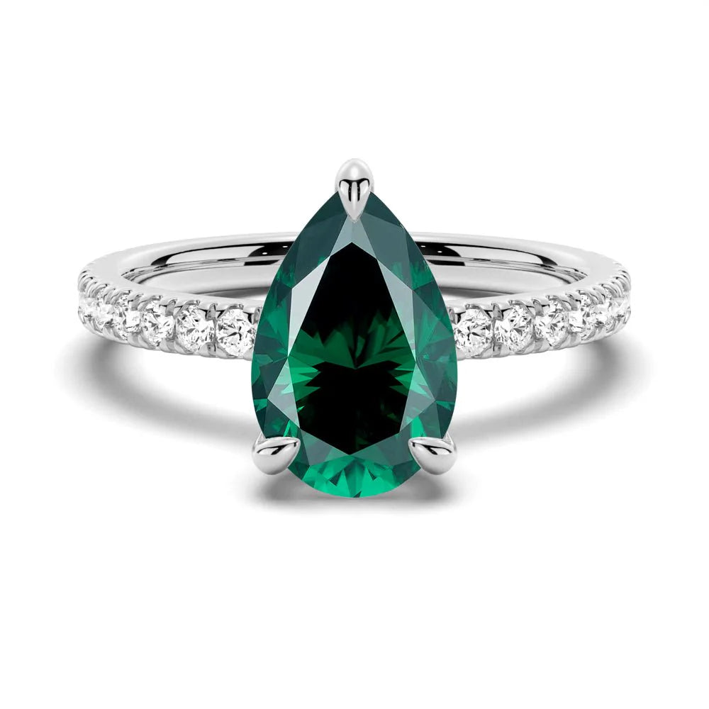 Pear Shaped Moissanite Engagement Ring with Hidden Halo