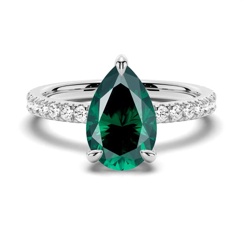 Pear Shaped Moissanite Engagement Ring with Hidden Halo